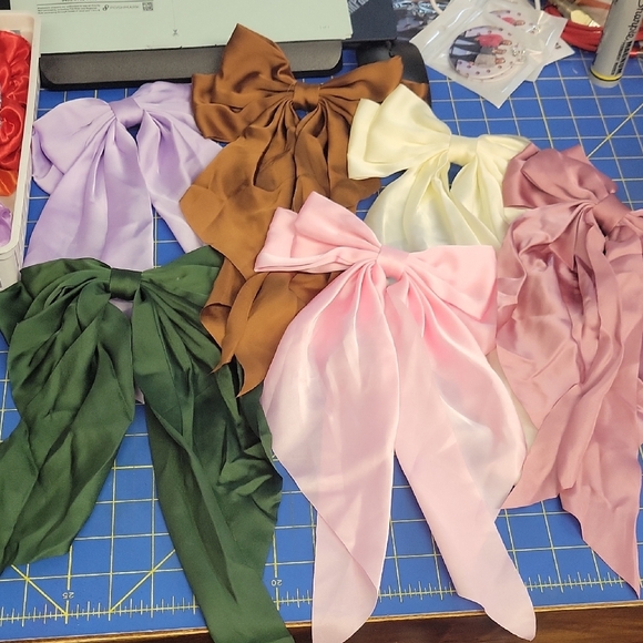 Bundle of 6 Elegant Satin Hair Long Tails Bows 8" x 13" - Picture 1 of 9